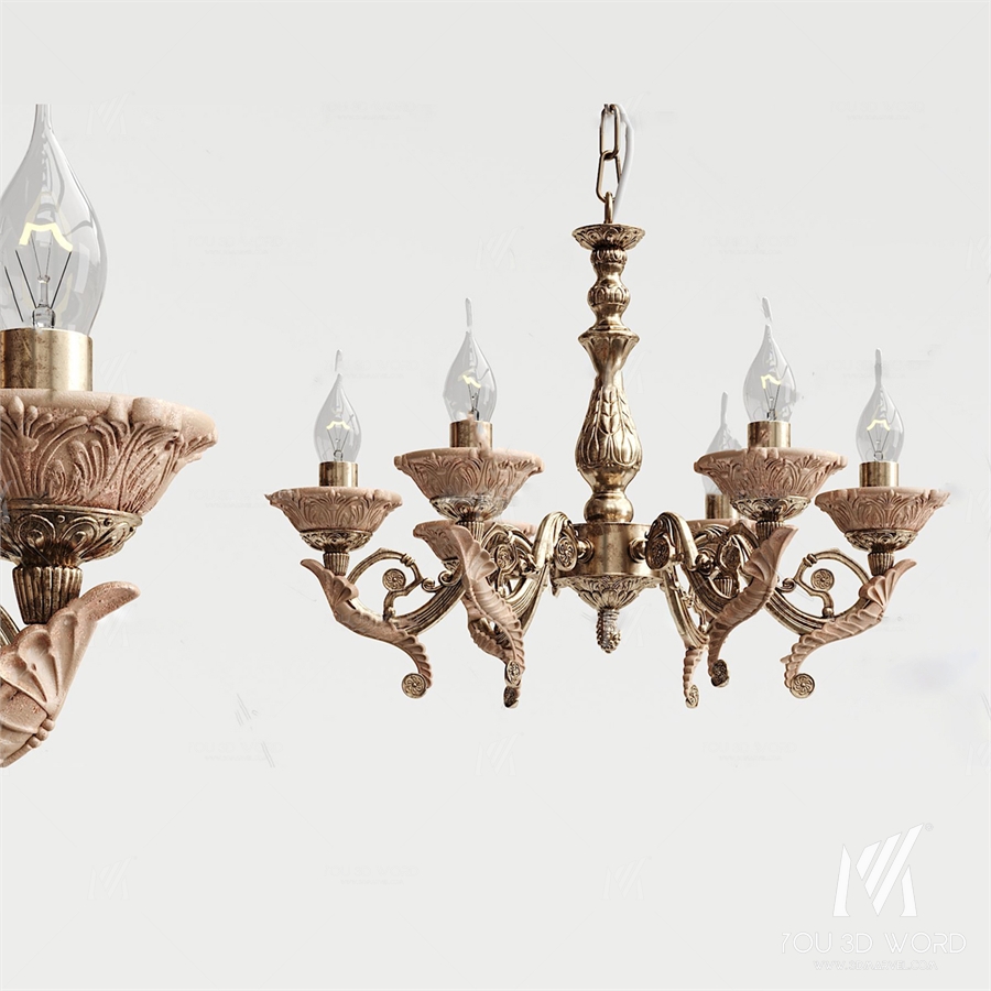 European Classical Metal Long Chandelier 3d Model
